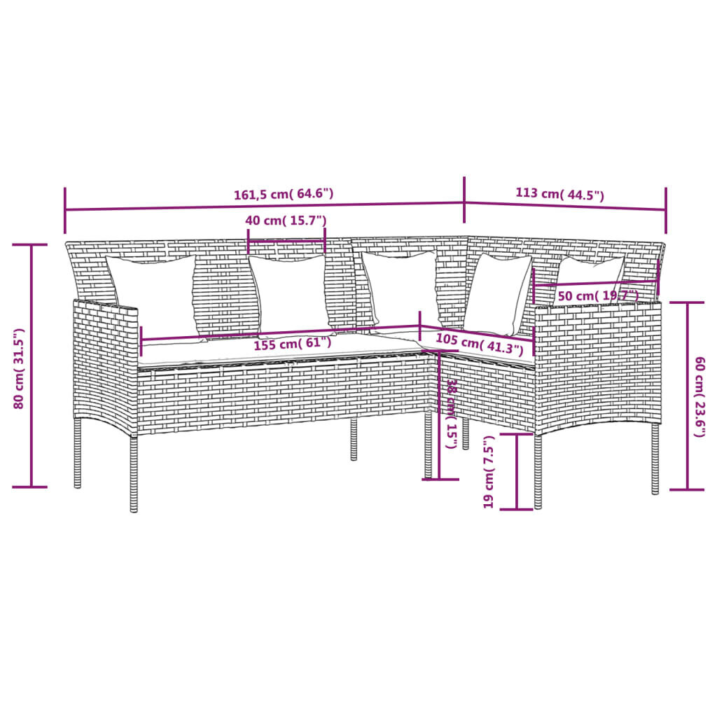 Puutarhakalustesarja, 5 kpl, musta hinta ja tiedot | Puutarhakalusteet | hobbyhall.fi