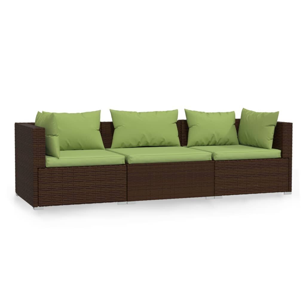 Kolmen istuttava sohva tyynyillä, ruskea, polyrottinki hinta ja tiedot | Puutarhatuolit | hobbyhall.fi