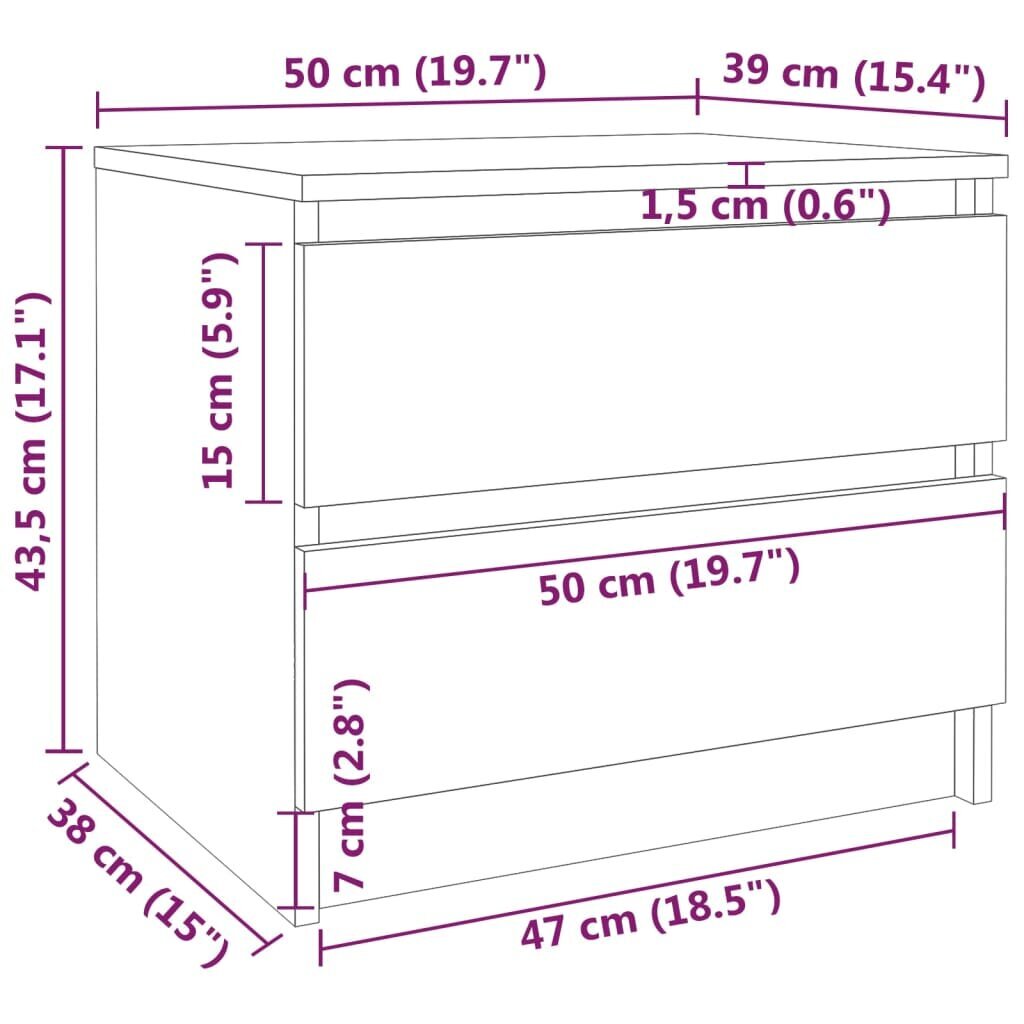 Yöpöydät, 2 kpl, harmaa tammi, 50x39x43,5cm, puu hinta ja tiedot | Yöpöydät | hobbyhall.fi