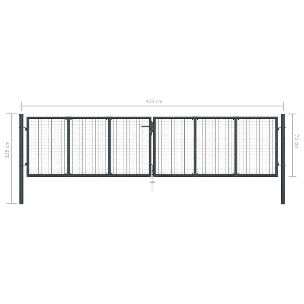 vidaXL Puutarhaportti galvanoitu teräsverkko 400x125 cm harmaa hinta ja tiedot | Aidat ja tarvikkeet | hobbyhall.fi