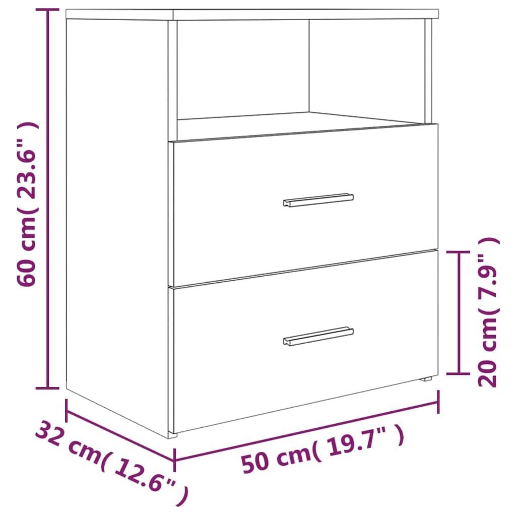 Yöpöytäkaapit, 2 kpl, harmaa tammi, 50x32x60cm hinta ja tiedot | Yöpöydät | hobbyhall.fi