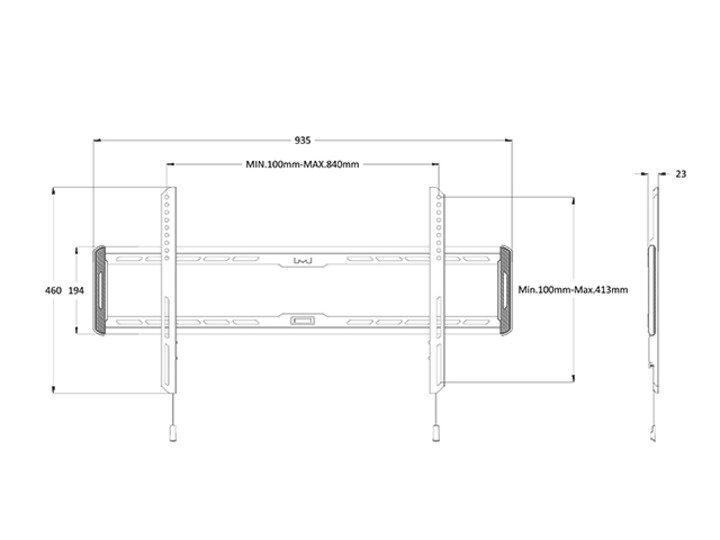 MB UNIVERSAL WALLMOUNT FIXED LARGE, MAX 60KG, VESA MAX 800X400 MM hinta ja tiedot | TV-seinätelineet | hobbyhall.fi