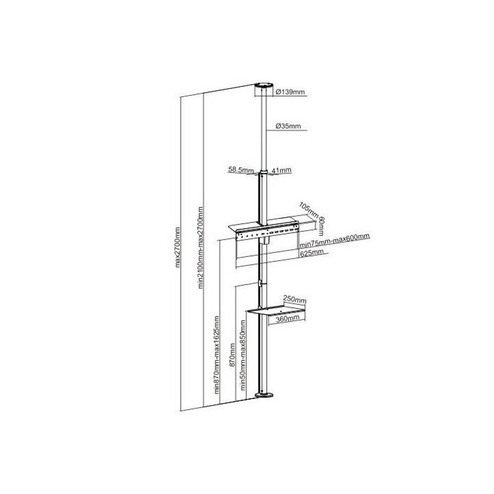 Jalustajalusta Techly TV LED / LCD 37-70", 30kg, AV-hyllyllä 2700mm hinta ja tiedot | TV-seinätelineet | hobbyhall.fi