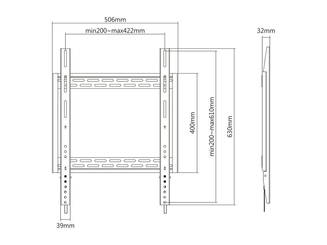 MB UNIVERSAL WALLMOUNT HD PORTRAIT 100KG 400X600 hinta ja tiedot | TV-seinätelineet | hobbyhall.fi