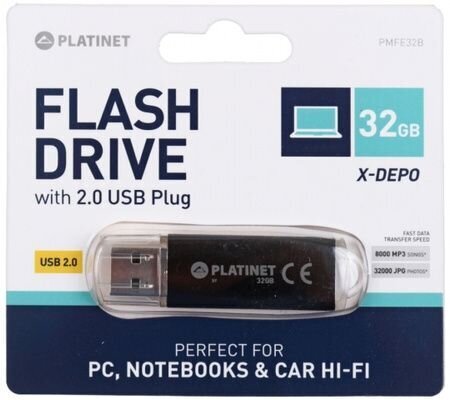 Platinet X-DEPO PMFE32B 32GB USB 2.0 Flash-muisti, musta hinta ja tiedot | Muistitikut | hobbyhall.fi