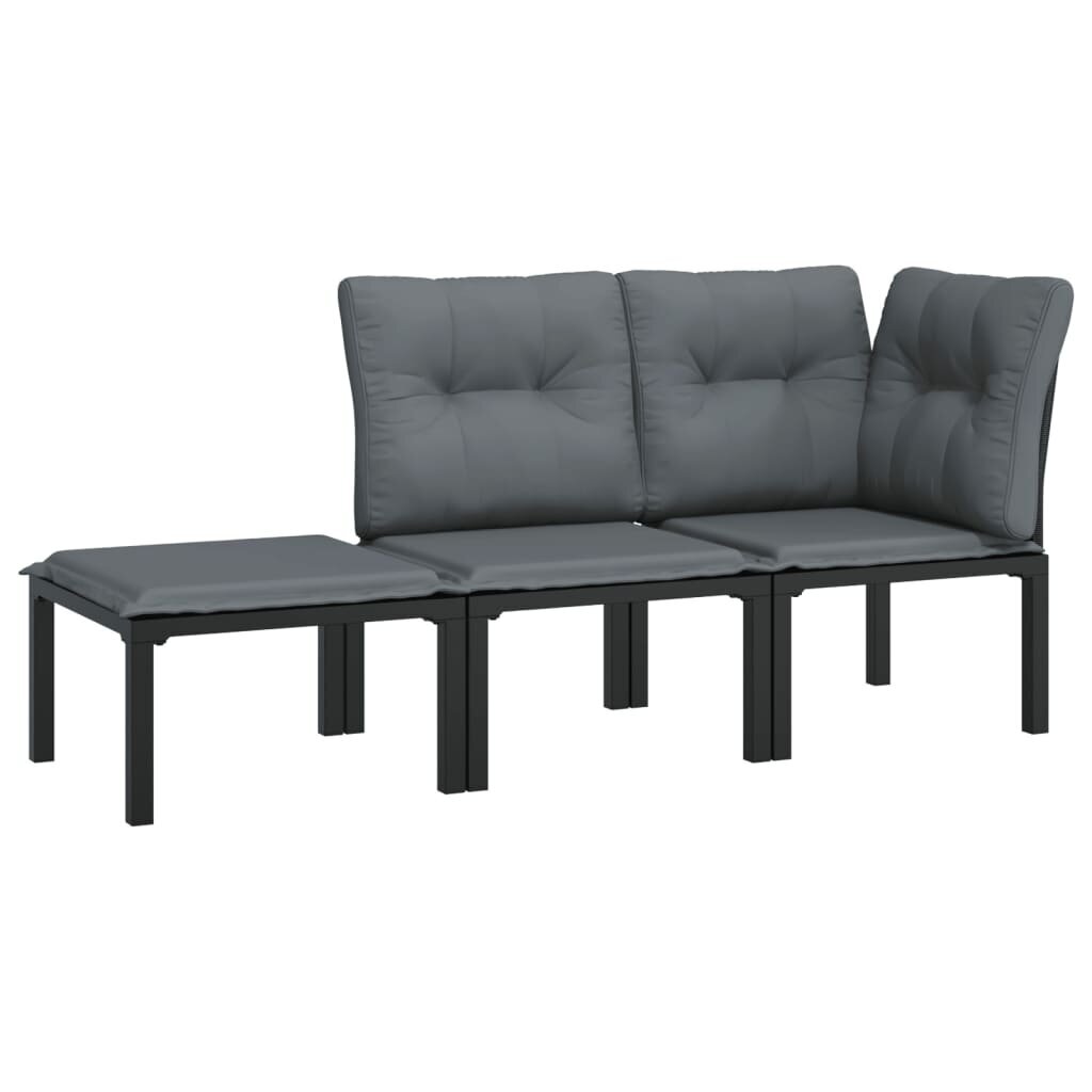 vidaXL Garden Lounge setti, 3 kpl, musta/harmaa, polyrottinki hinta ja tiedot | Puutarhatuolit | hobbyhall.fi