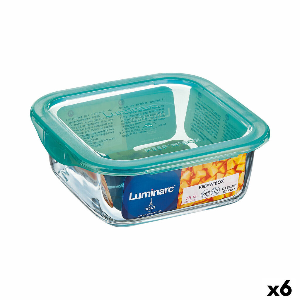 Neliön muotoinen kannellinen lounasrasia Luminarc Keep'n Lagon, 10 x 5,4 cm, 380 ml, 6 kpl. hinta ja tiedot | Elintarvikkeiden säilytysastiat | hobbyhall.fi