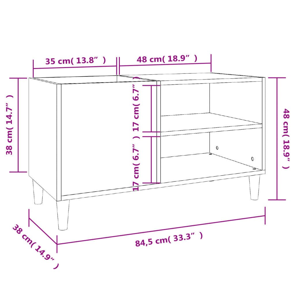 Vinyylilevykaappi vidaXL, 84,5 x 38 x 48 cm, musta hinta ja tiedot | Olohuoneen kaapit ja lipastot | hobbyhall.fi