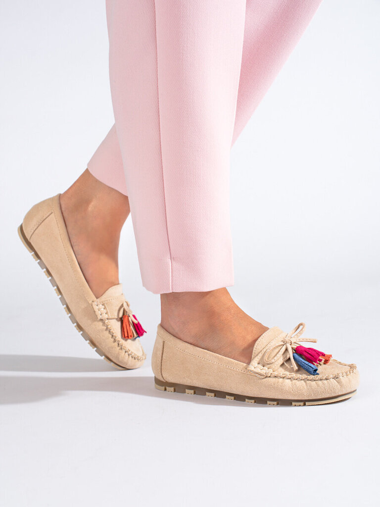 Shelovet beige-mokkanahkaiset boho-loaferit tupsuilla hinta ja tiedot | Naisten kengät | hobbyhall.fi