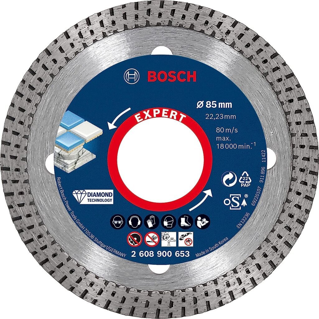 Bosch Professional 1x -asiantuntija HardCeramic Diamond -erotinviipaleet (kovien laattojen, kova kivi, Ø 85 mm, pienten kulmahiomakoneiden lisävarusteet) hinta ja tiedot | Käsityökalut | hobbyhall.fi