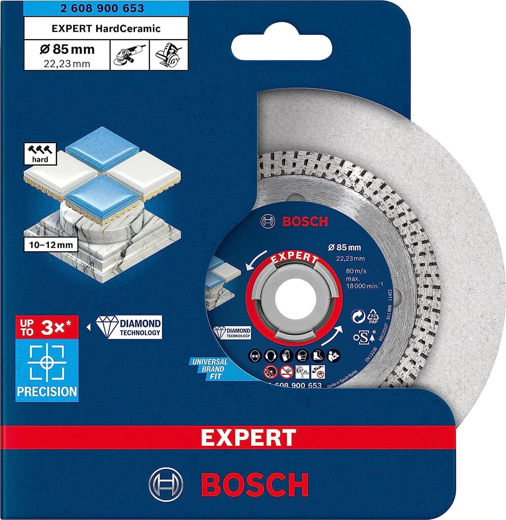 Bosch Professional 1x -asiantuntija HardCeramic Diamond -erotinviipaleet (kovien laattojen, kova kivi, Ø 85 mm, pienten kulmahiomakoneiden lisävarusteet) hinta ja tiedot | Käsityökalut | hobbyhall.fi