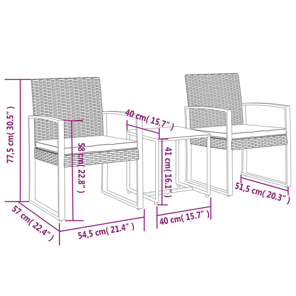 3-osainen ulkokalusteet vidaXL, ruskea hinta ja tiedot | Puutarhakalusteet | hobbyhall.fi