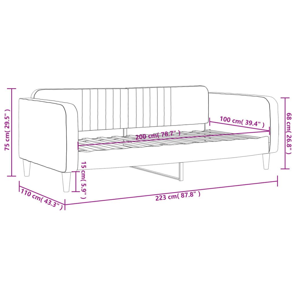 Vuodesohva vidaXL, 100x200 cm, harmaa hinta ja tiedot | Sängyt | hobbyhall.fi