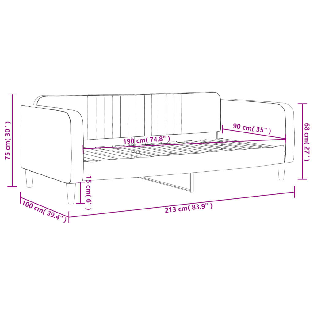 Vuodesohva vidaXL, 90x190 cm, harmaa hinta ja tiedot | Sängyt | hobbyhall.fi