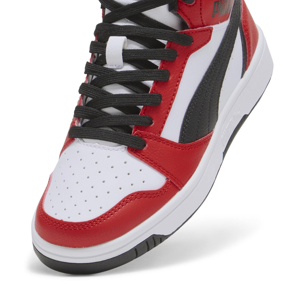 Puma Jalkineet Rebound V6 Mid Jr White Red Black 393831 03 393831 03/3.5 hinta ja tiedot | Miesten urheilu- ja vapaa-ajan kengät | hobbyhall.fi