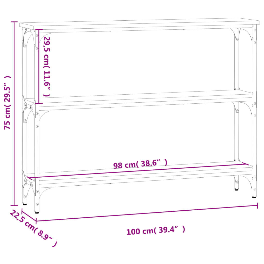 Pöytä vidaXL, 100x22,5x75 cm, ruskea/musta hinta ja tiedot | Sivupöydät | hobbyhall.fi