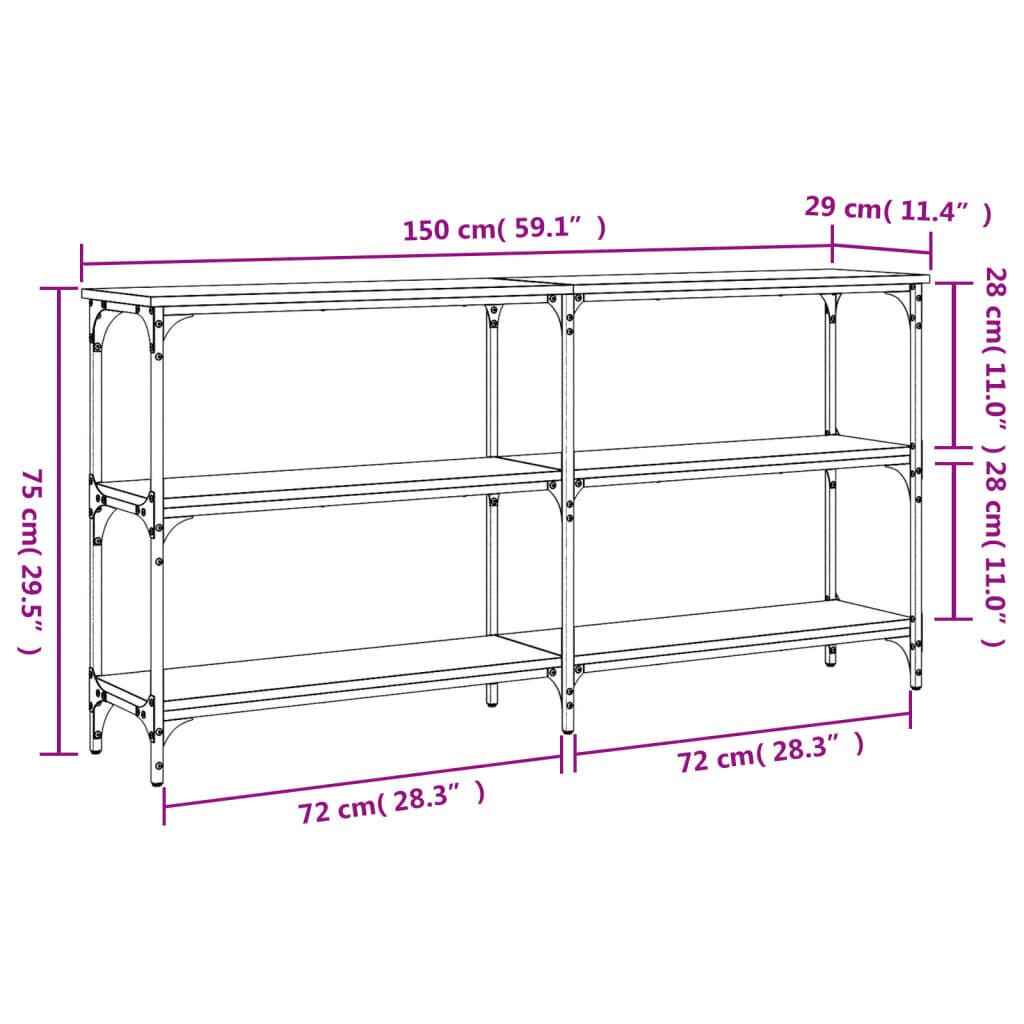 Pöytä vidaXL, 150x29x75 cm, ruskea/musta hinta ja tiedot | Sivupöydät | hobbyhall.fi