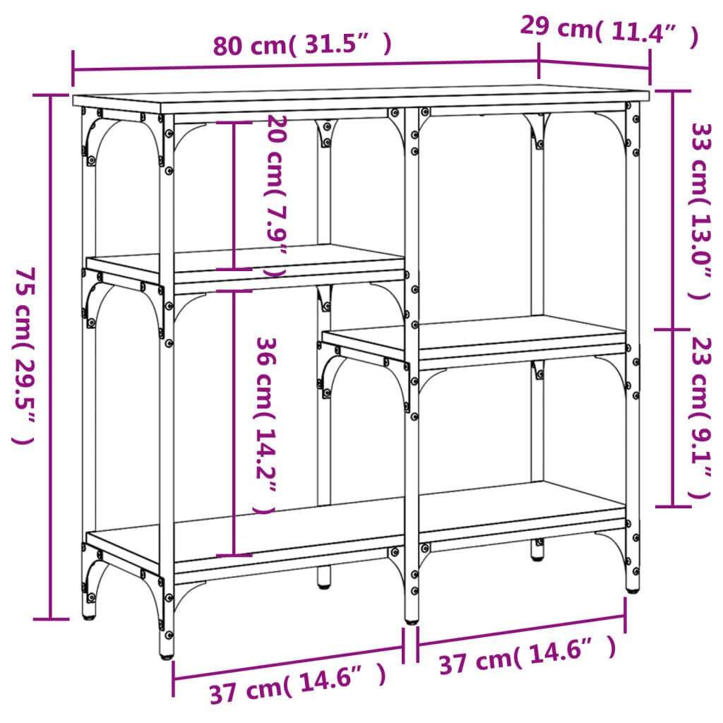 Pöytä vidaXL, 80x29x75 cm, harmaa/musta hinta ja tiedot | Sivupöydät | hobbyhall.fi