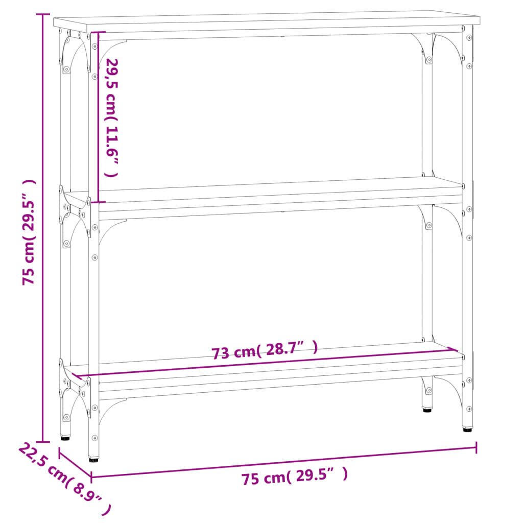 Sivupöytä vidaXL, 75x22,5x75 cm, harmaa/musta hinta ja tiedot | Sivupöydät | hobbyhall.fi