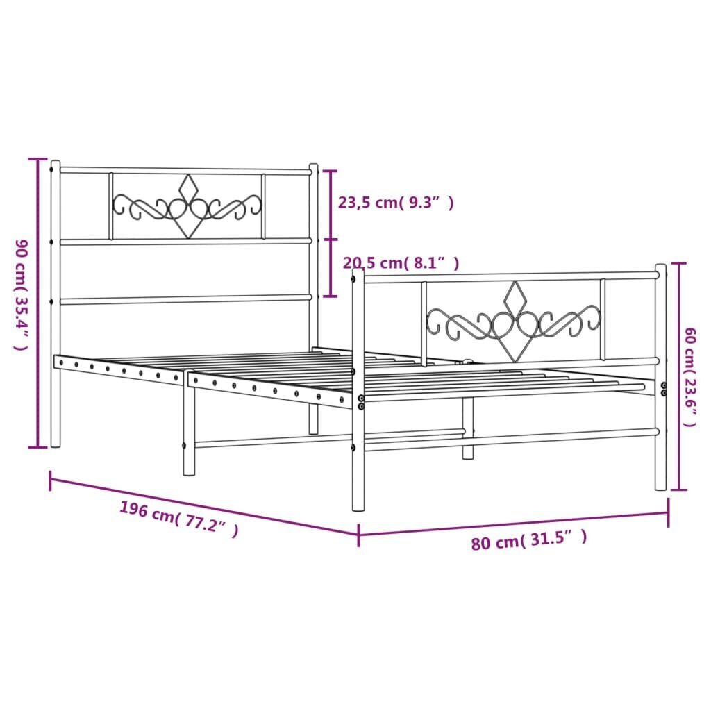 Sängynrunko vidaXL, 75x190 cm, valkoinen hinta ja tiedot | Sängyt | hobbyhall.fi