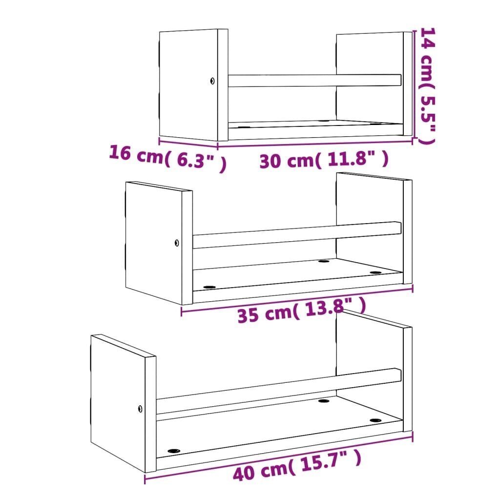 3 hyllyn setti vidaXL, ruskea hinta ja tiedot | Hyllyt | hobbyhall.fi