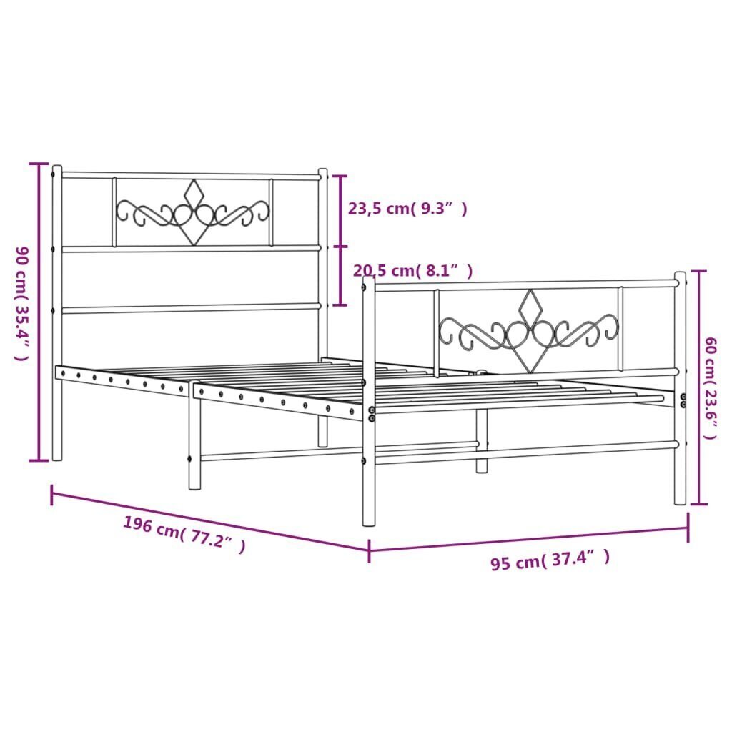 Sängynrunko vidaXL, 90x190 cm, valkoinen hinta ja tiedot | Sängyt | hobbyhall.fi