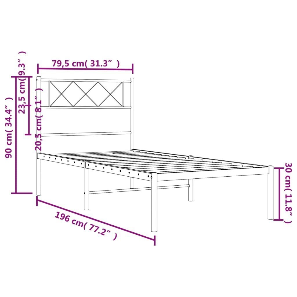 Sängynrunko vidaXL, 75x190 cm, valkoinen hinta ja tiedot | Sängyt | hobbyhall.fi