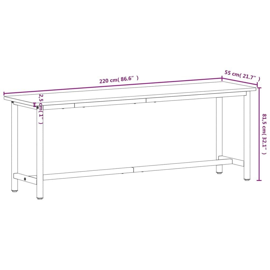 Vidaxl-työpöytä, 220x55x81,5cm, massiivipyökki ja metalli hinta ja tiedot | Käsityökalut | hobbyhall.fi