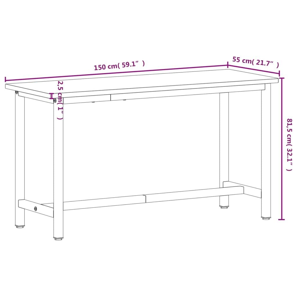 Vidaxl työpöytä, 150x55x81,5cm, massiivipyökki ja metalli hinta ja tiedot | Käsityökalut | hobbyhall.fi