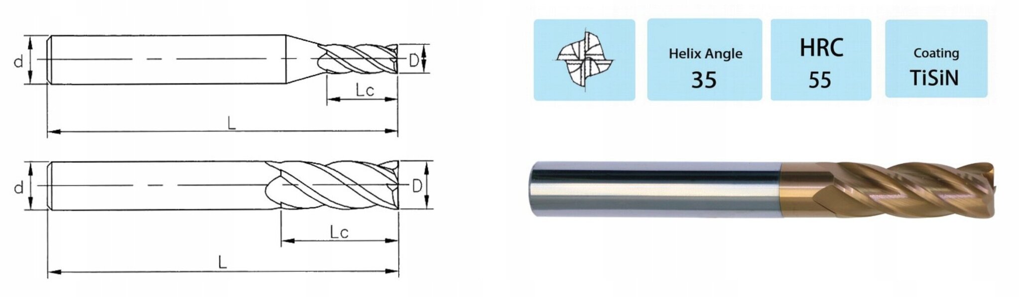 VHM-karbidijyrsin 5 x 13 x 50 mm 4 - Jalat 55 HRC hinta ja tiedot | Jyrsimet | hobbyhall.fi