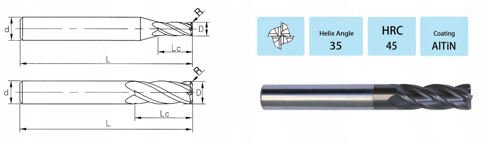 Säteisjyrsin VHM Fi8 R0.2 x 60 45HRC hinta ja tiedot | Jyrsimet | hobbyhall.fi