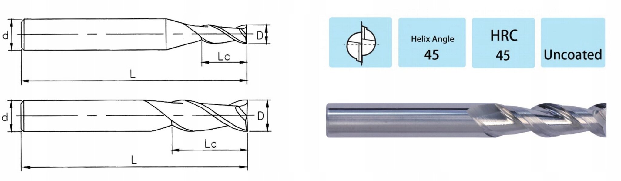 VHM 2-reikäleikkuri ALUMIINILLE 4 x 11 x 50 - 45 HRC hinta ja tiedot | Jyrsimet | hobbyhall.fi