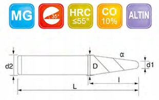 Kovametallijyrsintä VHM Kartiomallinen R3 35 D8 x 2° hinta ja tiedot | Jyrsimet | hobbyhall.fi