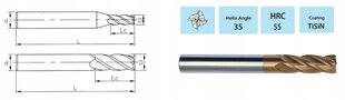 Kovametallileikkuri VHM 3 x 8 x 50 4 TiSiN 55 HRC sulkia hinta ja tiedot | Jyrsimet | hobbyhall.fi