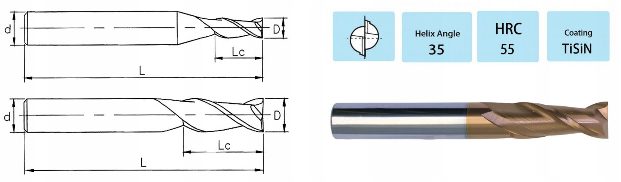 Kovametalliterä VHM 2,5 x 50 mm 2 Feather 55HRC TiSiN hinta ja tiedot | Jyrsimet | hobbyhall.fi