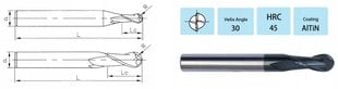 VHM kuulakärkileikkuri - Fi6 R3 x 50 mm - 45 HRC hinta ja tiedot | Jyrsimet | hobbyhall.fi