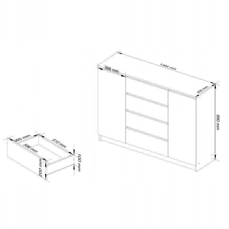 Accord K140 2d 4SZ 138 x 40 x 99 cm hinta ja tiedot | Lipastot | hobbyhall.fi