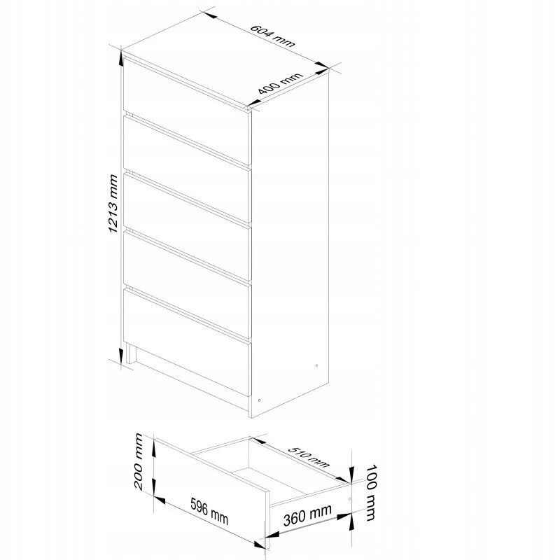 Akord Komoda K60 5S 60 x 40 x 121 cm hinta ja tiedot | Lipastot | hobbyhall.fi