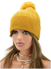 Ladies' WINTER HAT with pom-pom Mustard SUIT Soft and flexible ST-564E hinta ja tiedot | Naisten päähineet | hobbyhall.fi