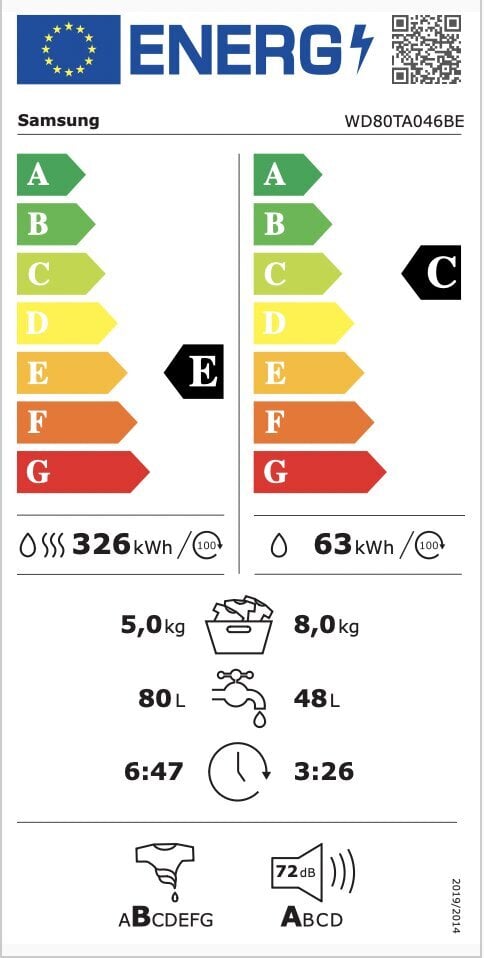 Samsung WD80TA046BE/LE hinta ja tiedot | Pyykinpesukoneet | hobbyhall.fi