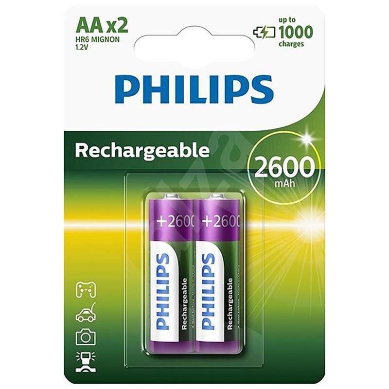 Ladattava akku Philips AA 2600 mAh (2 kpl) hinta ja tiedot | Videokameran akut ja paristot | hobbyhall.fi