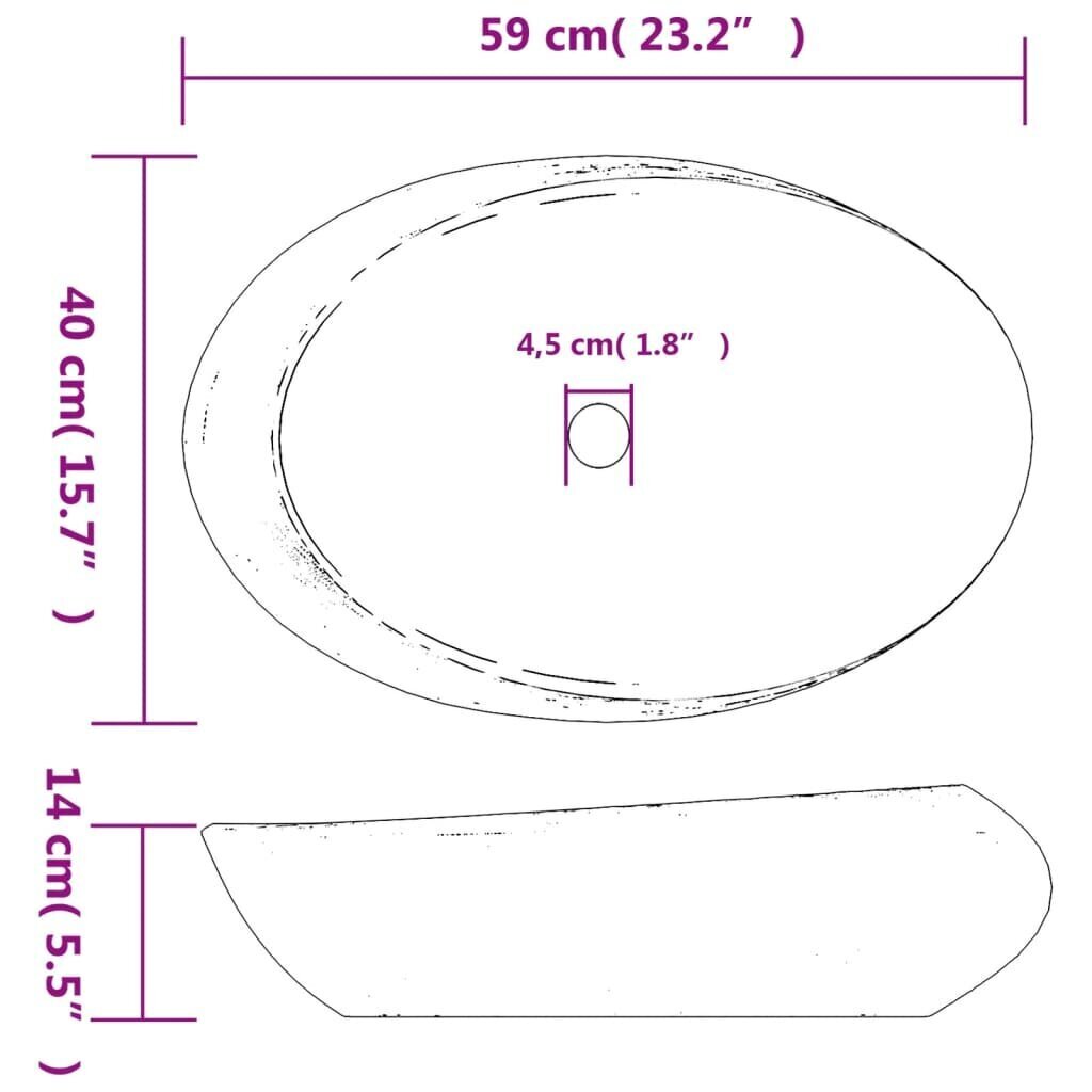 Pesuallas työtasolla keraaminen soikea 59 x 40 x 14 cm hinta ja tiedot | Pesualtaat | hobbyhall.fi