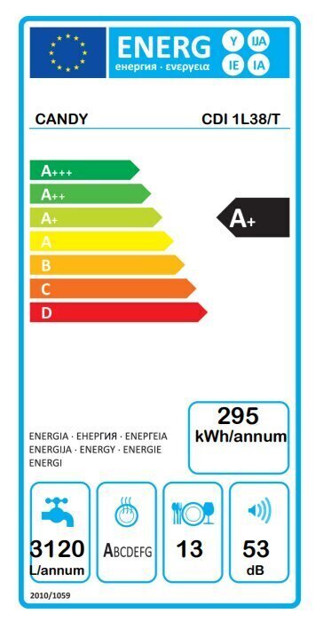 Candy CDI 1L38/T, integroitava astianpesukone, 13 astiastoa, 60 cm hinta ja tiedot | Astianpesukoneet | hobbyhall.fi