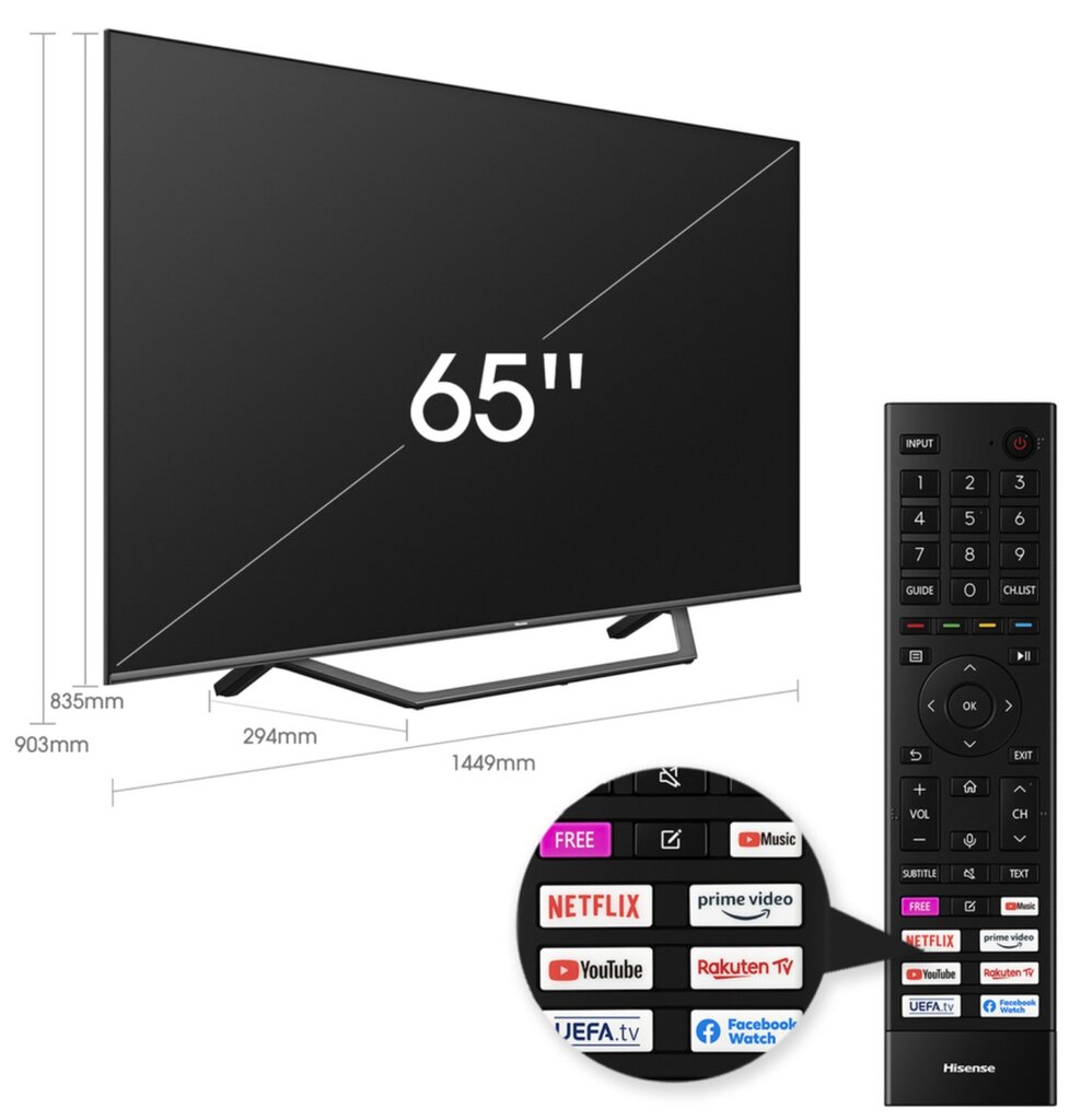 TV QLED 165,1 cm (65) Hisense 65A7GQ, 4K UHD, Smart TV