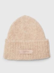 Hattu CALVIN KLEIN Satin Label Wool-Blend Beanie Doeskin K60K611161PBP hinta ja tiedot | Naisten päähineet | hobbyhall.fi