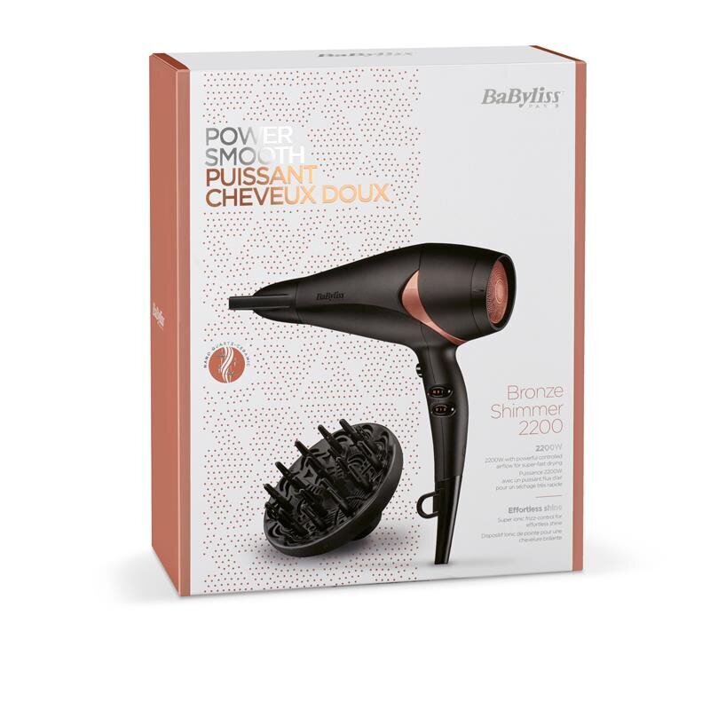 BABYLISS Hair Dryer D566E 2200 W, Number of temperature settings 3, Ionic function, Diffuser nozzle, Black hinta ja tiedot | Hiustenkuivaajat | hobbyhall.fi