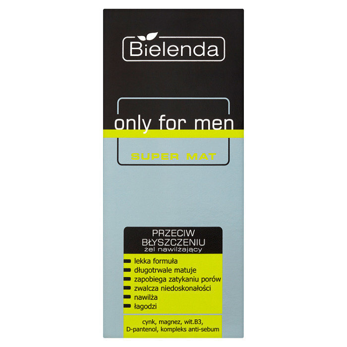 Kosteuttava ja kiiltoa ehkäisevä kasvogeeli Bielenda Only For Men Super Mat miehille 50 ml hinta ja tiedot | Kasvovoiteet | hobbyhall.fi