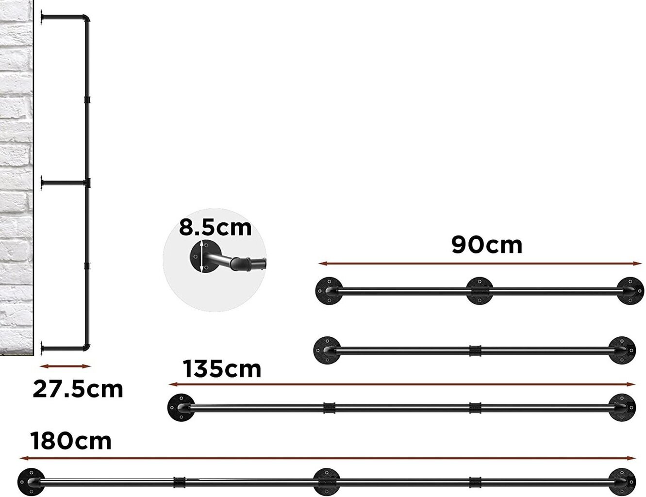 Vaateripustin 180 cm hinta ja tiedot | Kahvat huonekaluihin | hobbyhall.fi