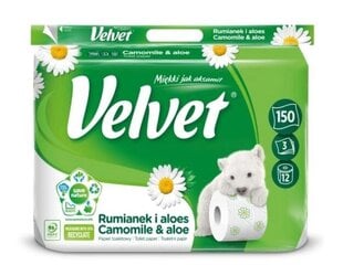 Samettinen Kamomilla ja Aloe WC-paperi, 12 rullaa hinta ja tiedot | WC-paperit ja talouspaperit | hobbyhall.fi