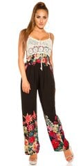 Musta kukkakuvioinen jumpsuit virkkauksella - RM1058-1-LXL hinta ja tiedot | Naisten haalarit | hobbyhall.fi